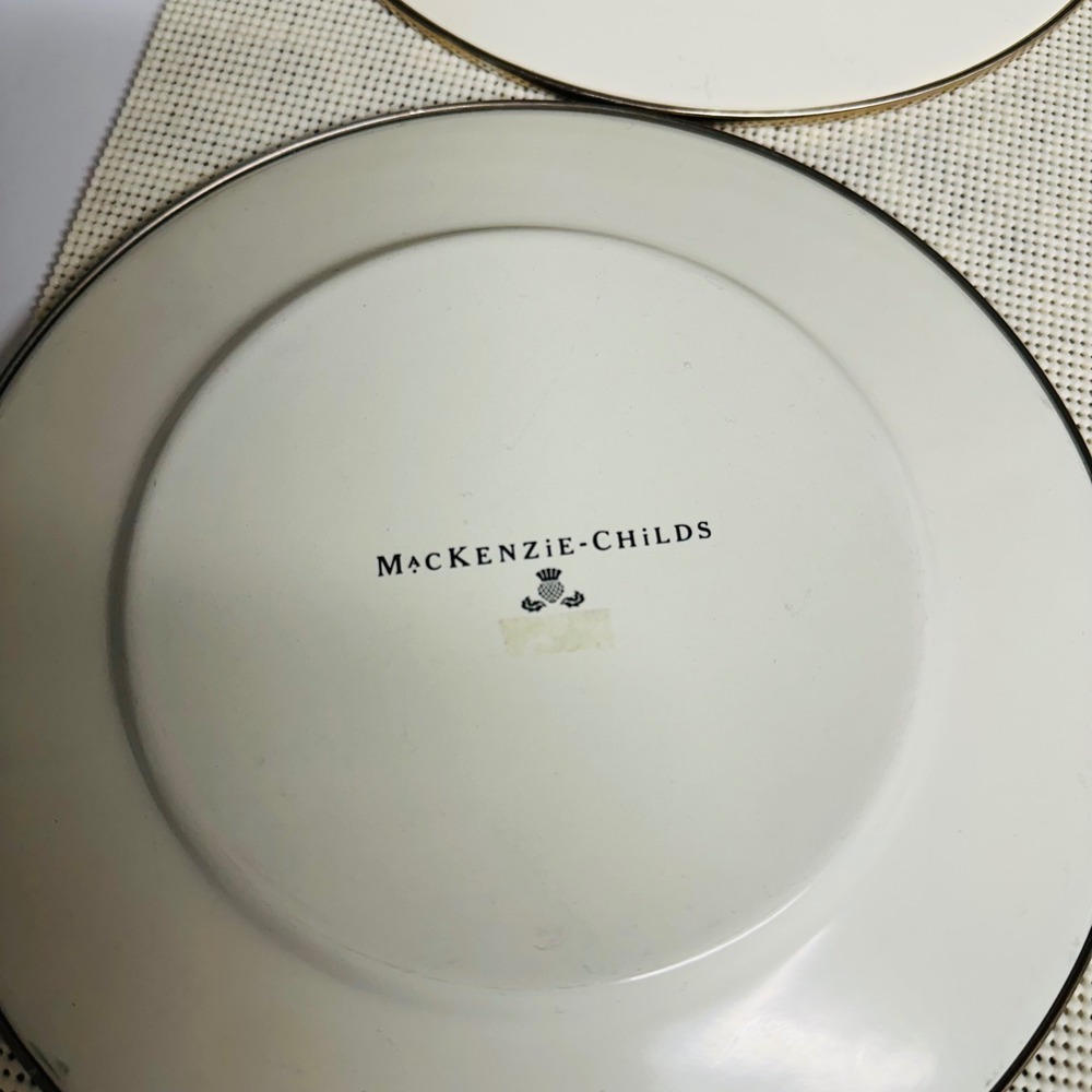 MacKenzie-Childs Parchment Check Yellow Enamel Salad Plates Vintage 4 Piece Set - Picture 7 of 8